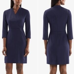 MM.LaFleur Navy Long Sleeve Sheath Dress